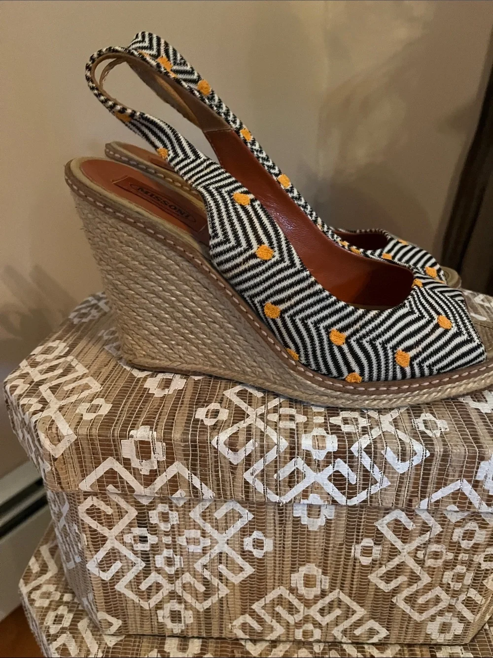 Missoni Black & Yellow Chevron Peep-Toe Wedges